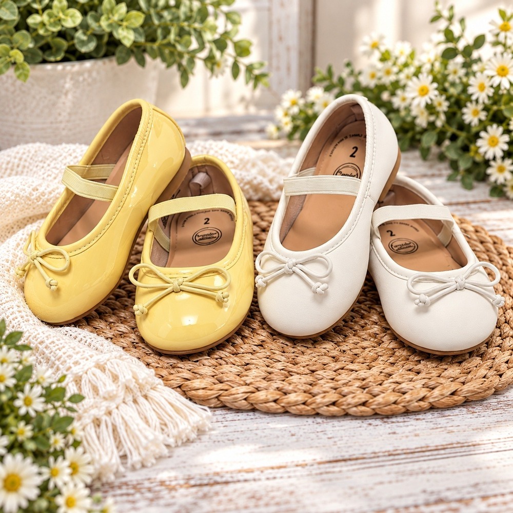 Wonder Nation Baby Girls Ballet Flats 3M Size 2 Yellow Patent, White 2 Pair Lot